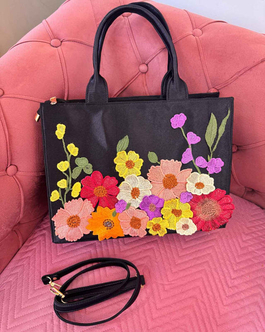 Floral Embroidered Summer Travel Tote Bag