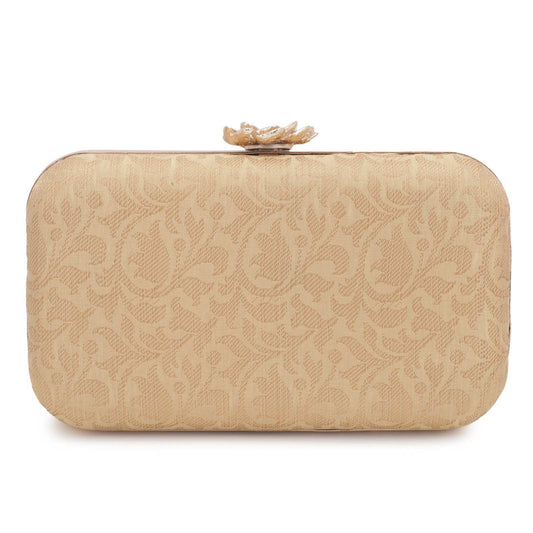 Golden Brocade Fabric Party Box Clutch Bag for Women